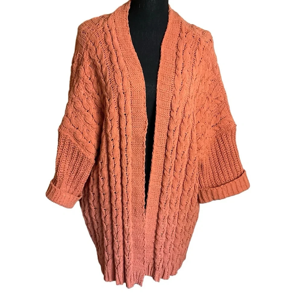 Umgee Burnt Orange Open Knit Slouchy Open Cardigan